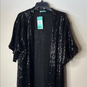 Black Sequin Open Front Cardigan